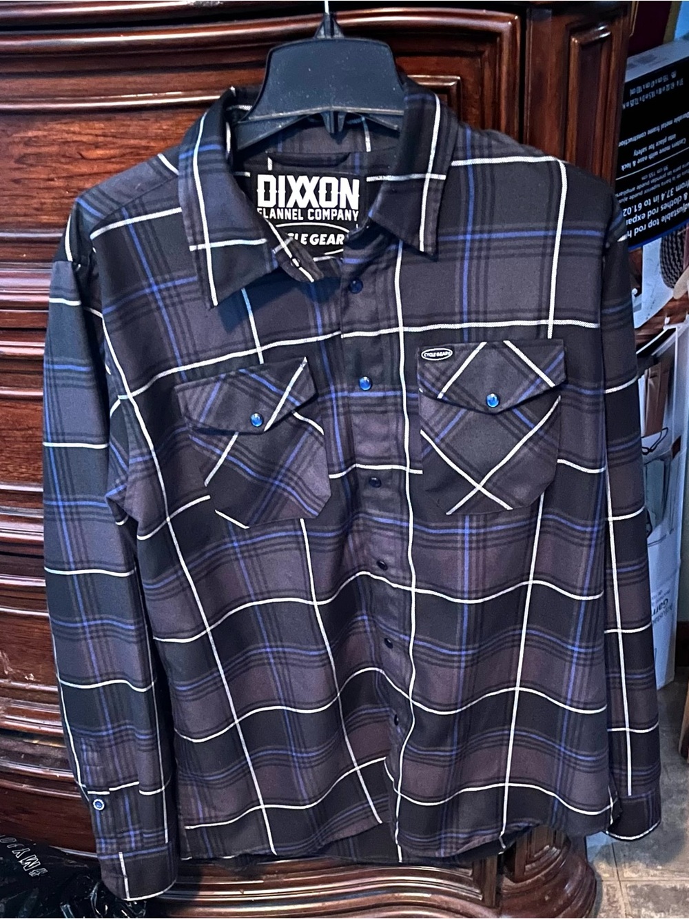 Dixxon/Cycle Gear Black & Blue Plaid Men's Large Button-Up Shirt